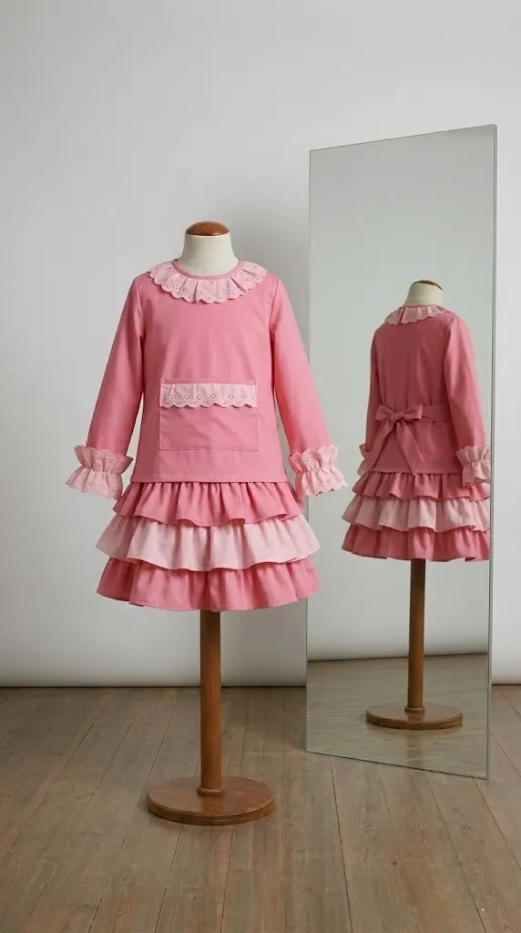 Vestido infantil rosa con volantes confeccionado artesanalmente